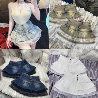 Chân váy jean nữ xoè 2 tầng có lót trong 3 cúc co dãn thời trang nữ hotgirl SML