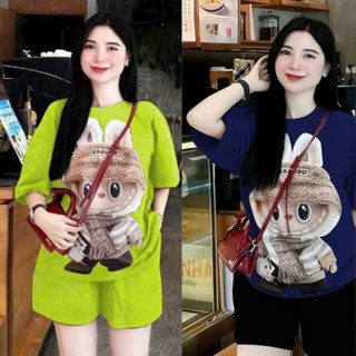 Bộ đồ nữ quần đùi áo cộc mặc nhà rẻ đẹp mùa hè set bộ quần áo nữ bigsize chất thun cotton in labubu