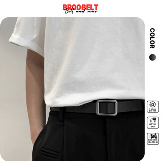 Thắt lưng nam nữ Broobelt không cần đục lỗ unisex, dây nịt lưng mặt đen nhám bản nhỏ 2.3cm da pu