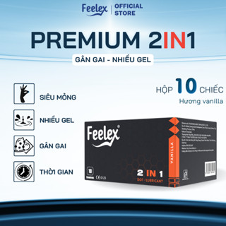 Bao cao su Feelex Premium 2 in 1 gân gai, siêu mỏng, kéo dài thời gian, nhiều gel bôi trơn - hộp 10c