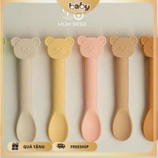 Thìa silicone gấu Mumbebe cho bé- Thìa chịu nhiệt ăn dặm cho bé - Thìa silicone cho bé ăn tránh đau miệng trẻ _ MTA SHOP