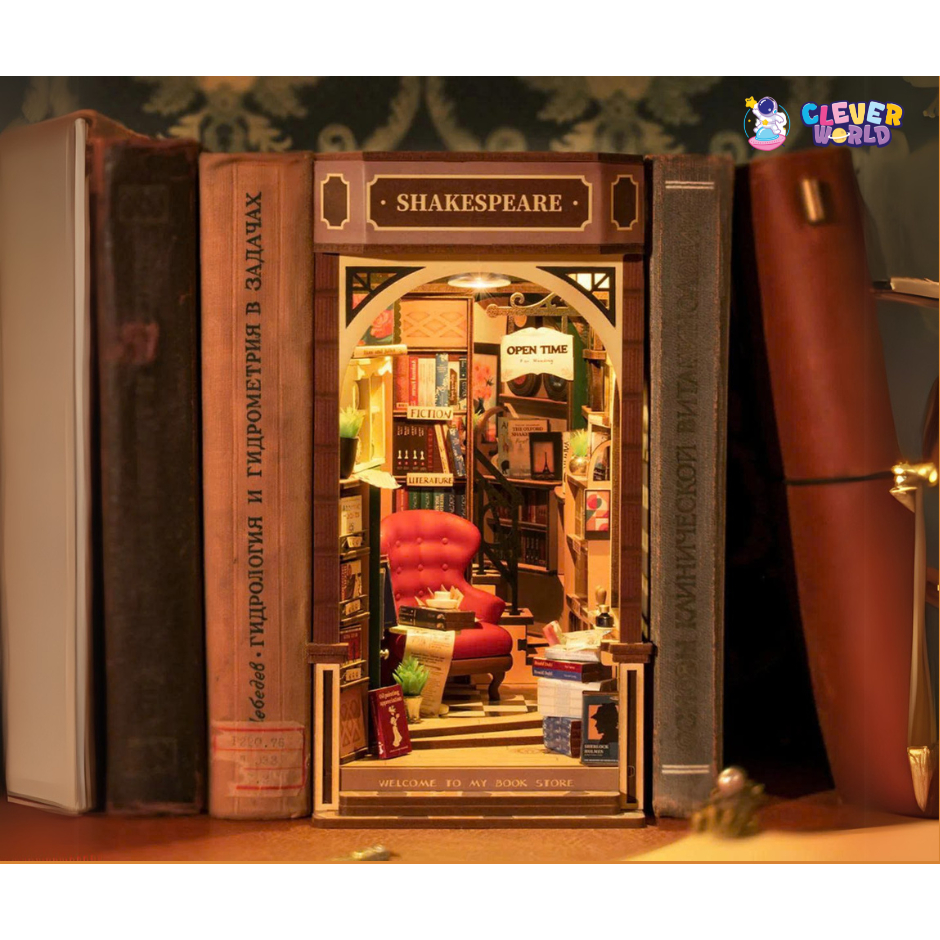 Mô Hình Lắp Ráp Book Nook Robotime Rolife Sunshine Town, Sakura, Bookstore, Magic House Có Đèn Led