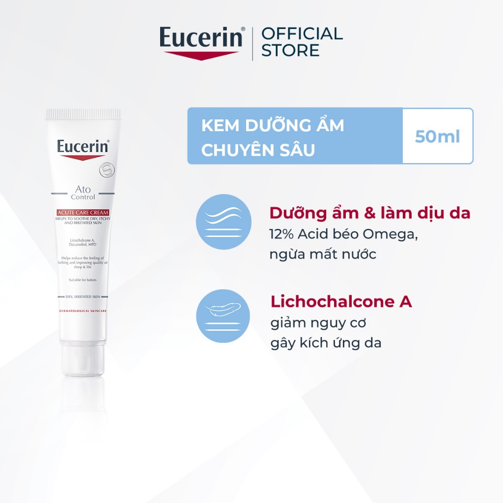 Kem dưỡng ẩm giảm khô ngứa mẫn đỏ da Eucerin Ato Control Acute Care Cream 40ml