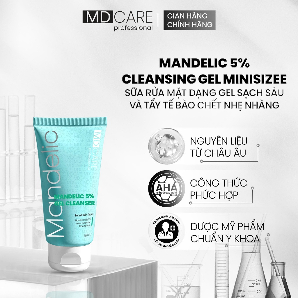 Sữa Rửa Mặt Mandelic 5% Dạng Gel Sạch Sâu Và Tẩy Tế Bào Chết Nhẹ Nhàng MD CARE…
