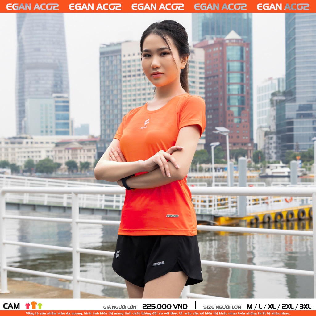 EGAN - Áo Chạy Bộ, Thể Thao Nữ (CÓ TAY) Egan AC02 - CAM, Chất Liệu Thoáng Mát AC02-NCT-CAM