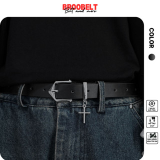 Thắt lưng bản nhỏ Broobelt gắn thánh giá cá tính, dây nịt lưng unisex bản 2.3cm cho nam nữ