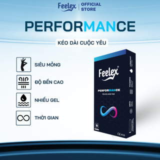 Bao cao su Feelex Performance siêu mỏng, nhiều gel bôi trơn, kéo dài thời gian - Hộp 10 bcs