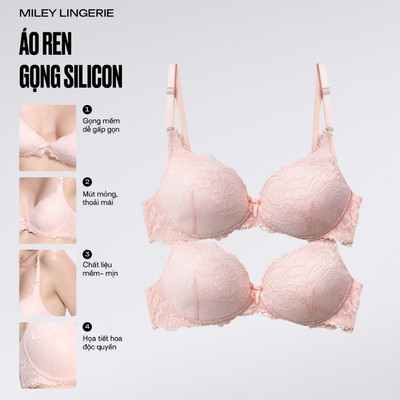 Combo 2 Áo Ngực Nữ Gọng Mềm Silicon Miley Lingerie, Ren Hoa Hồng Độc Đáo, Định Hình Nâng Đỡ Không Đau Cấn