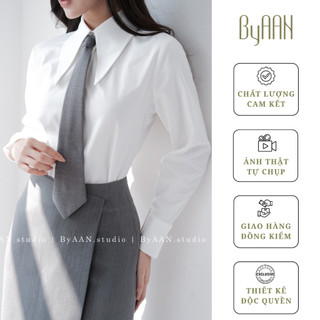  Áo Sơ Mi Trắng Basic Phối Cúc Trái Tim Bạc Thanh Lịch Sang Trọng - ByAAN A014 