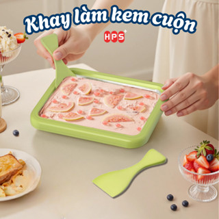 Máy Làm Kem Cuộn Mini Cho Bé Tại Nhà HPS Không Dùng Điện Inox 304 An Toàn, Khay Làm Kem Trong 2 Phút