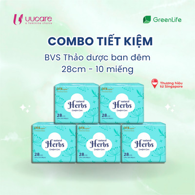 Combo Băng vệ sinh UUcare Thảo dược giảm đau bụng 28cm 10 miếng ban ngày & đêm