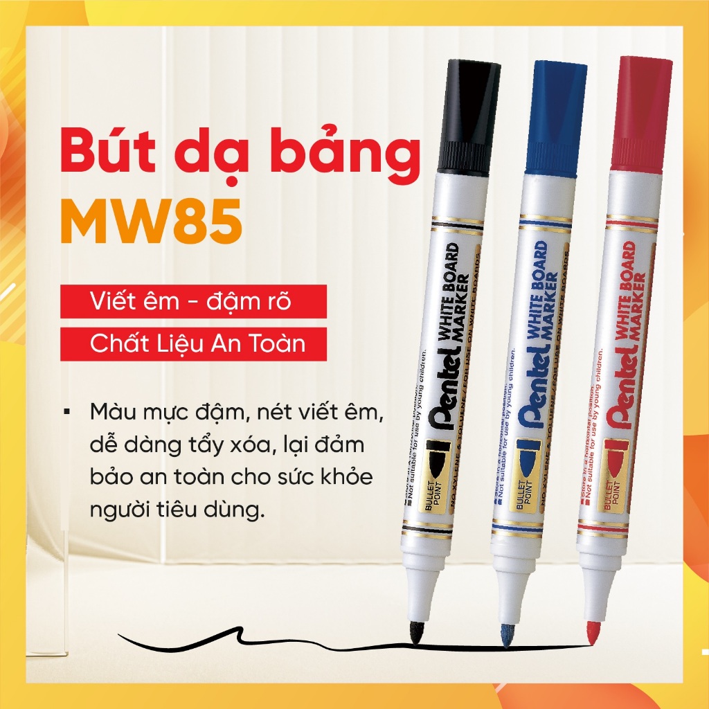 Bút Dạ Bảng Pentel MW85 Thân Dài 3 Màu
