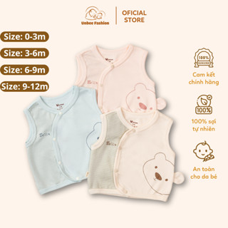 Áo khoác gile cài lệch in gấu phối kẻ Cho bé 0 đến 12 tháng tuổi - Áo gile unbee cho bé gái