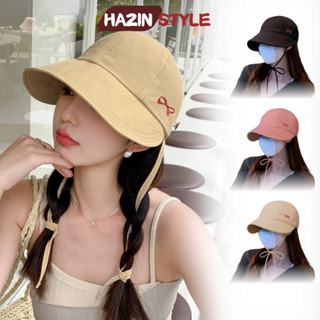 Mũ bucket vành chống nắng thêu nơ HAZIN chất vải kaki cao cấp, nón tai bèo che nắng có dây buộc phong cách Hàn Quốc