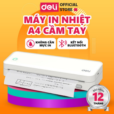 Máy In Nhiệt A4 Deli Mini Bluetooth Nhỏ Gọn, Máy In Cầm Tay Không Cần Mực Kết Nối Qua Điện Thoại Máy Tính