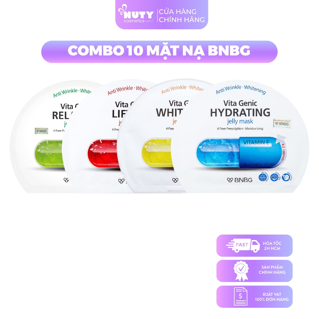 Combo 10 Miếng Mặt Nạ Giấy BNBG Dưỡng Ẩm Vita Genic Relaxing Jelly Mask (30ml x10)