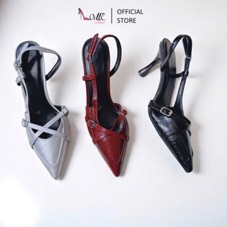 LOVIIECORNER GIÀY CAO GÓT MŨI NHỌN SLINGBACK 7 PHÂN - GUỐC SLINGBACK DA BÓNG PHỐI KHÓA CÀI HIỆN ĐẠI- G241157