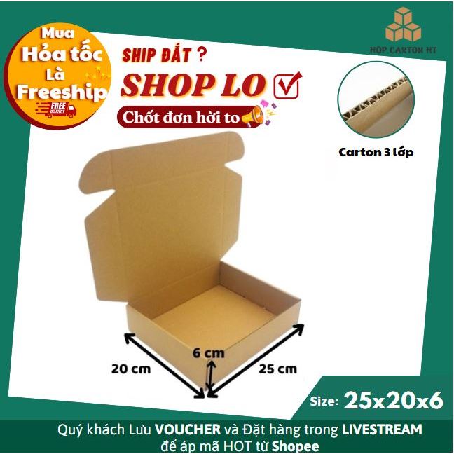 Combo 20 Hộp carton  25x20x6  nắp gài, thùng bìa giấy nắp cài gói hàng quần áo, quà tặng - HTPLUS
