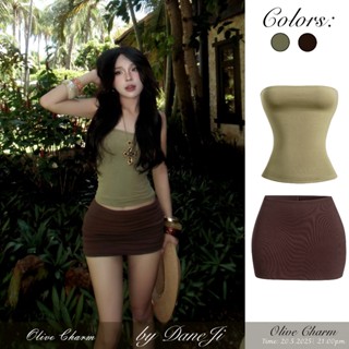 [ OLIVE CHARM ] Set áo ống summer tube DANEJI  - Chân váy mini skirt SIÊU NGẮN , hai lớp borip