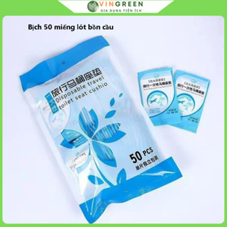 Hộp 50 miếng lót bồn cầu vệ sinh dùng 1 lần, bọc lót bồn cầu chống thấm nước, miếng lót tự phân hủy, vô trùng