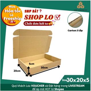 Combo 20  Hộp carton 30x20x5 nắp gài, thùng bìa giấy cod nắp cài gói hàng quần áo, quà tặng  giá rẻ