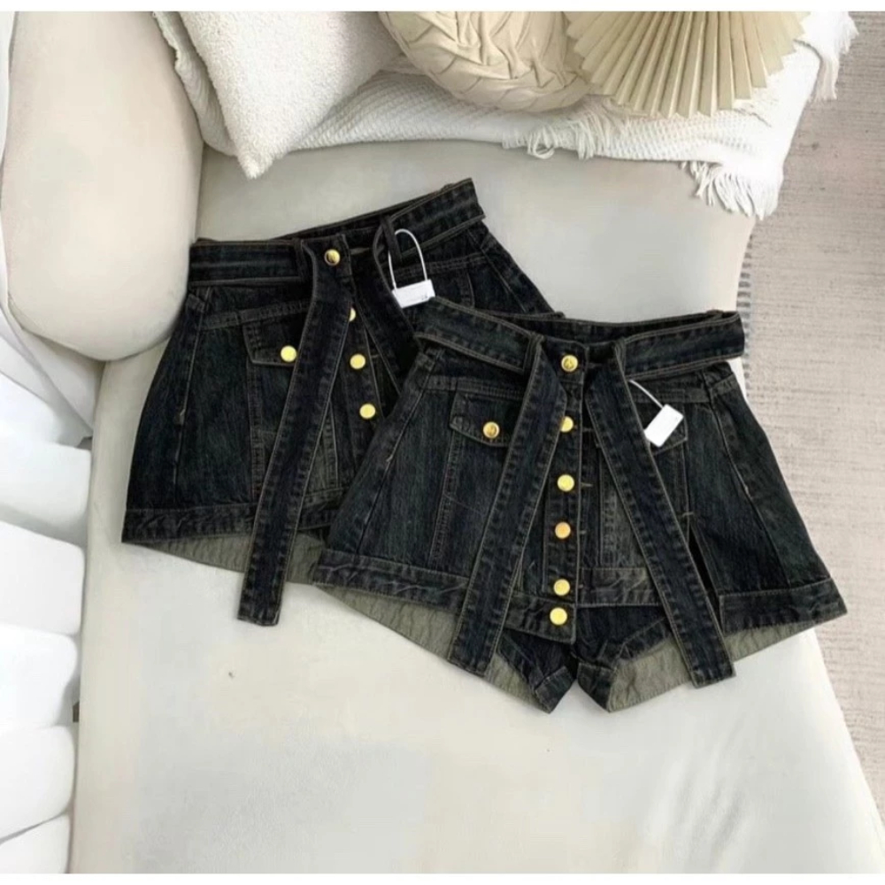 Chân váy ngắn NHAJEAN quần giả váy nữ ngắn kèm đai màu đen ánh rêu S M L 1531