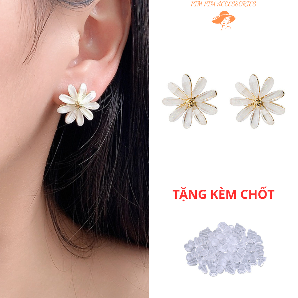Bông Tai Hoa Cúc Trắng Dễ Thương – Phong Cách Hàn Quốc, Nhựa Trong, Nhẹ Nhàng Nữ Tính