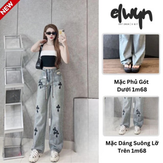 Quần jean ống suông ELWYN quần bò ống suông nữ chữ thập xám khói hàng Quảng Châu size S M L 1659