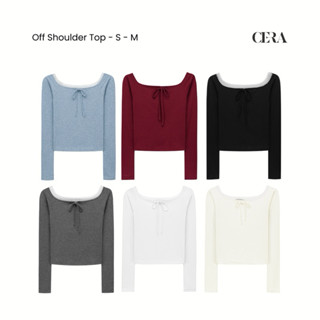 Áo thun trễ vai tay dài phối ren viền cổ