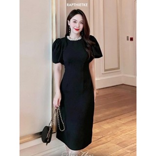 RẬP - Đầm Đen Tay Phồng Cổ Tròn Đính Đá Trắng - TITI 06 ĐEN ĐÁ TRẮNG