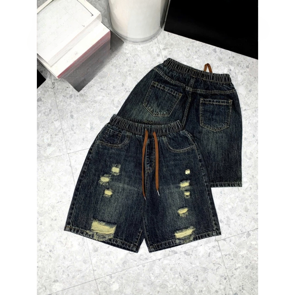 Quần jean ngố nữ NIRAJEAN quần đùi ngố năng động màu đen ánh rêu size S M L 2072