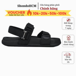  Giày Sandal Nam Nữ Đế Bánh Mì Platy 5 SHONDO Êm Ái Thời Trang Phối Khoen Gài Màu Full Đen PL51010 