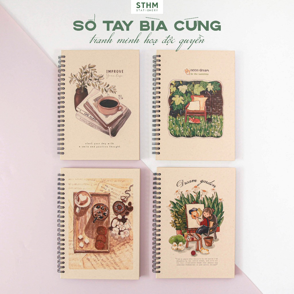 [STHM stationery]-Sổ tay lò xo COZY collection A5, bìa cứng minh họa độc quyền, 132 trang mix Ruled/