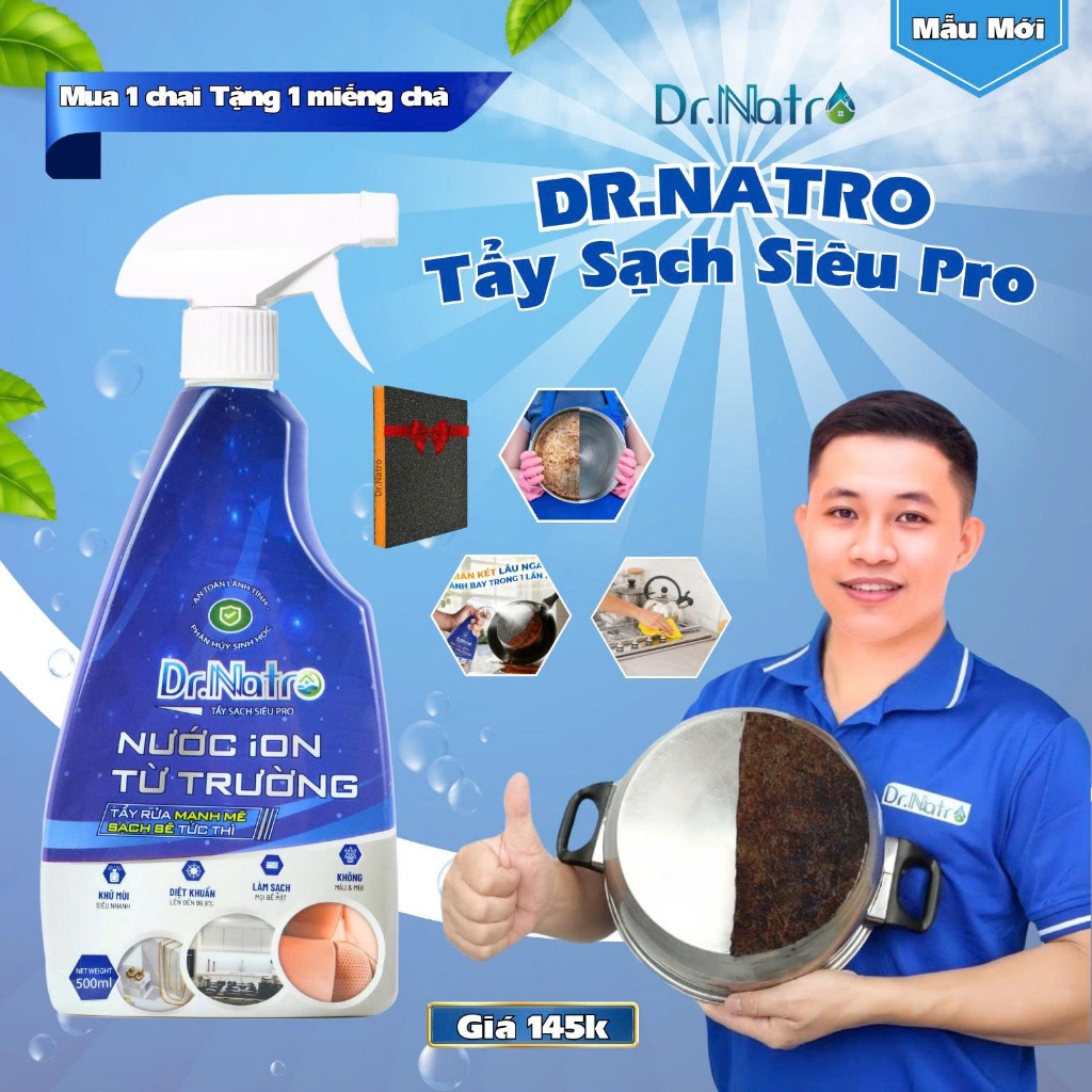 Chai tẩy đa năng Dr.Natro 500ml.Tẩy Sạch Mọi Vết Bẩn Trên Các Bề Mặt tặng 1 miếng chà nhám