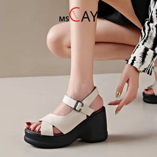 Giày Sandal Nữ Đế Cao 10cm Giày Đế Xuồng Khóa Cài Hở Mũi Tôn Dáng 3 Màu Êm Chân Dễ Đi Cay002