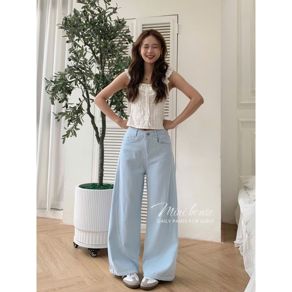 𝐌𝐢𝐧𝐢 𝐇𝐨𝐮𝐬𝐞 - Quần ống rộng nữ kaki màu XANH PASTEL phối đồ mùa hè Woman Pants MINI32 XANH | BigBuy360 - bigbuy360.vn