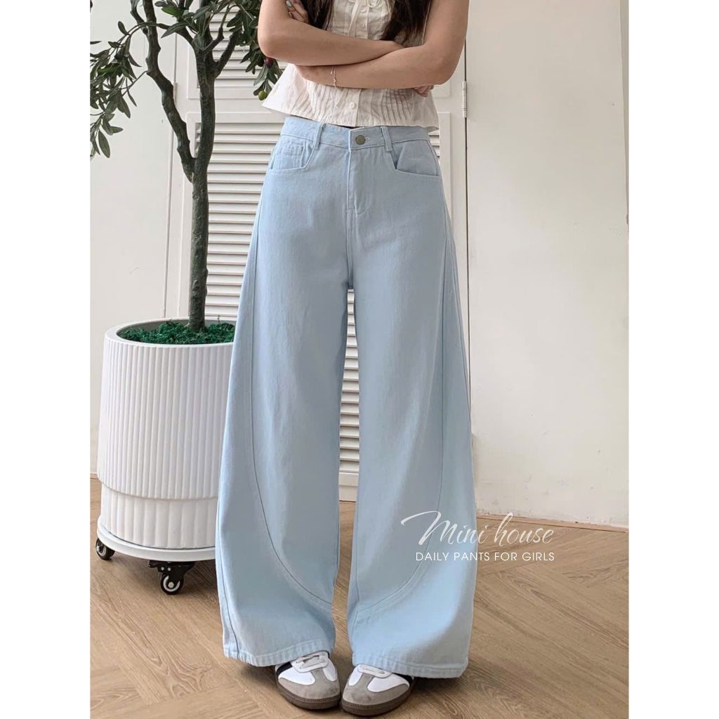 𝐌𝐢𝐧𝐢 𝐇𝐨𝐮𝐬𝐞 - Quần ống rộng nữ kaki màu XANH PASTEL phối đồ mùa hè Woman Pants MINI32 XANH | BigBuy360 - bigbuy360.vn
