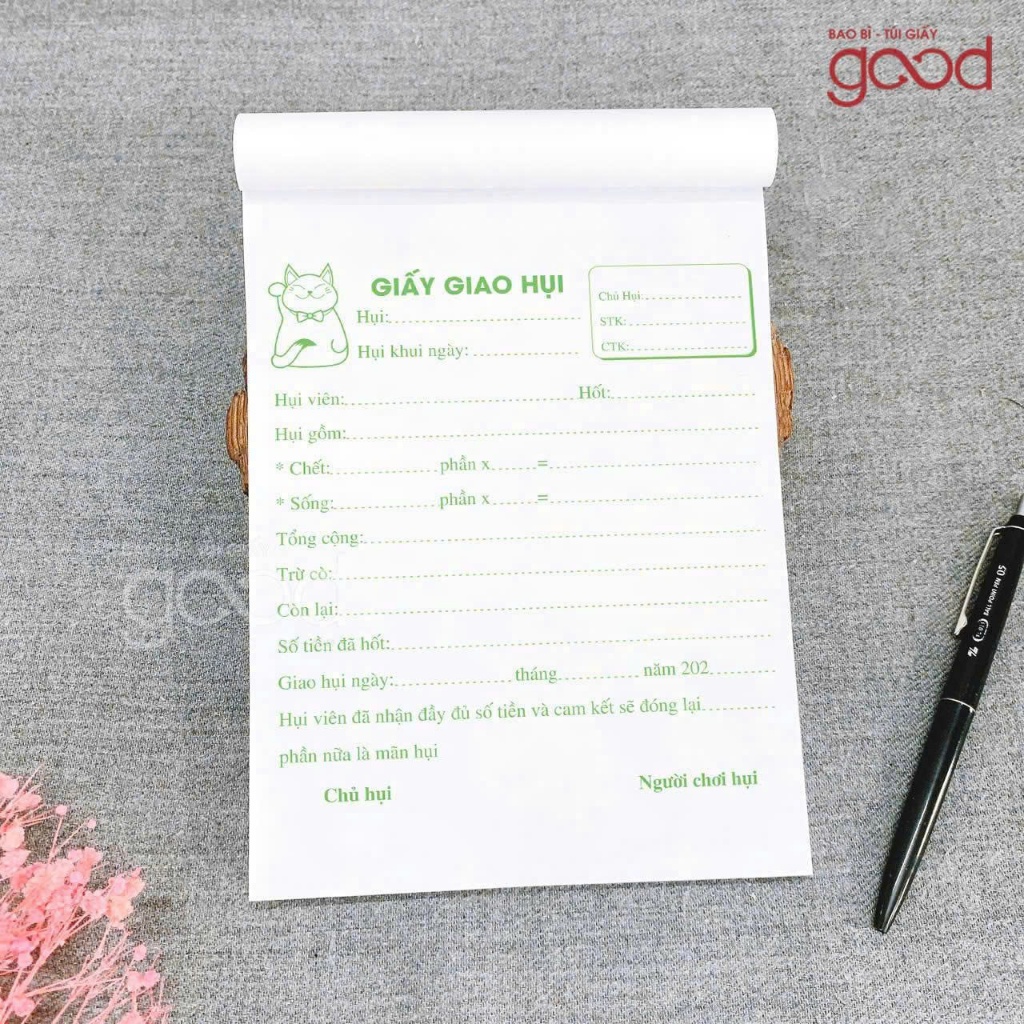 Biên lai giao hụi 2 liên - 1 liên A6, Biên nhận giao hụi, Sổ giao hụi nhiều màu sắc kích thước A6 (1