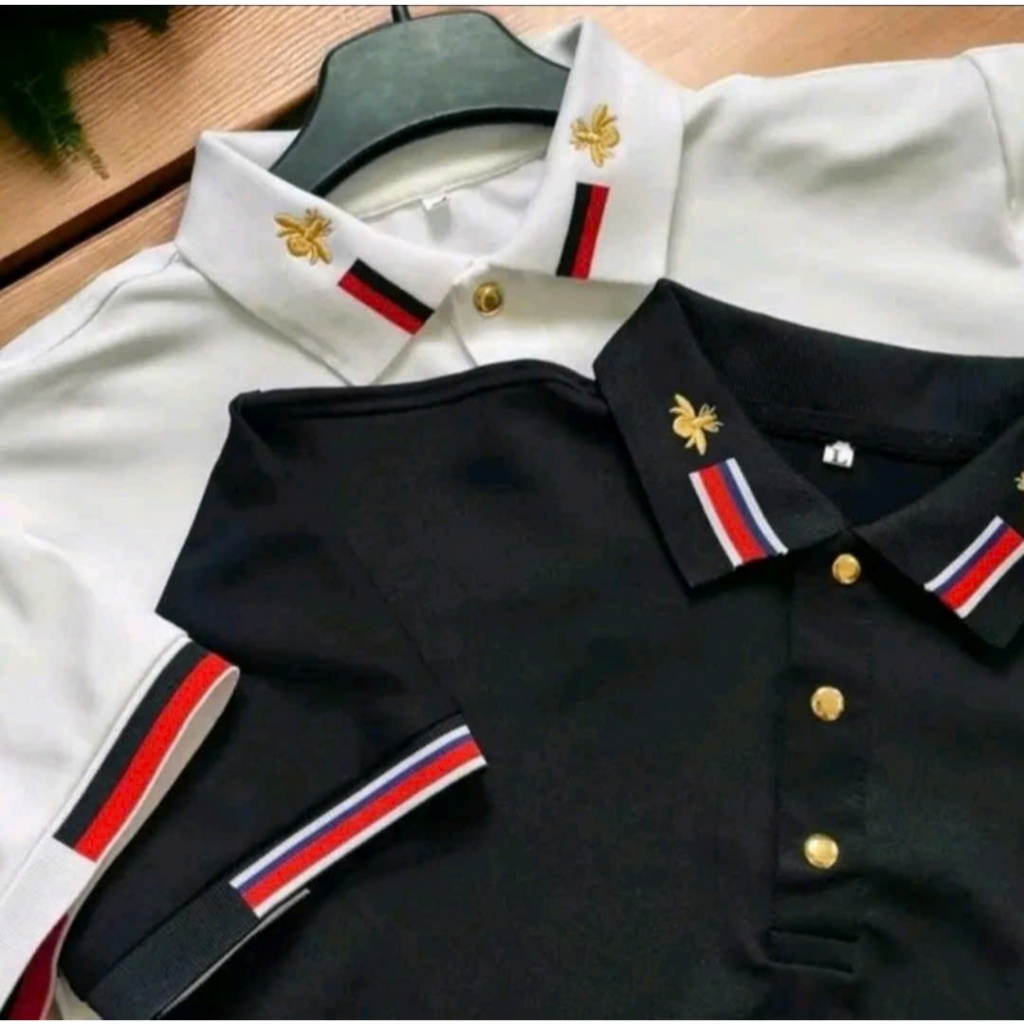 Áo polo nam tay ngắn thêu chú ong chất vải cotton co giãn kết hợp với nút vàng sang trọng -GIN MAN S