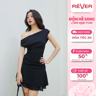 RÊVER Đầm trễ vai sang chảnh dự tiệc cưới màu trắng đen Megan Dress