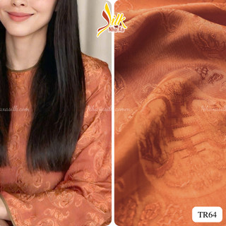 Lụa may áo dài - Nhaxasilk – hoa văn thọ dơi cam đất – TR64
