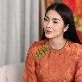 Lụa may áo dài - Nhaxasilk – hoa văn thọ dơi cam đất – TR64