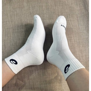 Tất asics cổ trung cao trắng đen Set 5 đôi thể thao nam nữ đệm bàn êm chân chơi pickleball cầu lông tennis