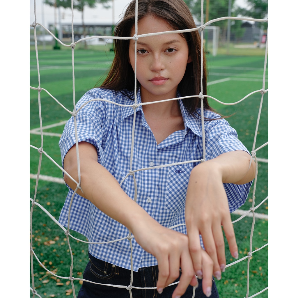 TheBlueTshirt - Áo sơ mi croptop sọc caro tay lỡ phom rộng cho nữ - NewYork Shirt - Women | BigBuy360 - bigbuy360.vn