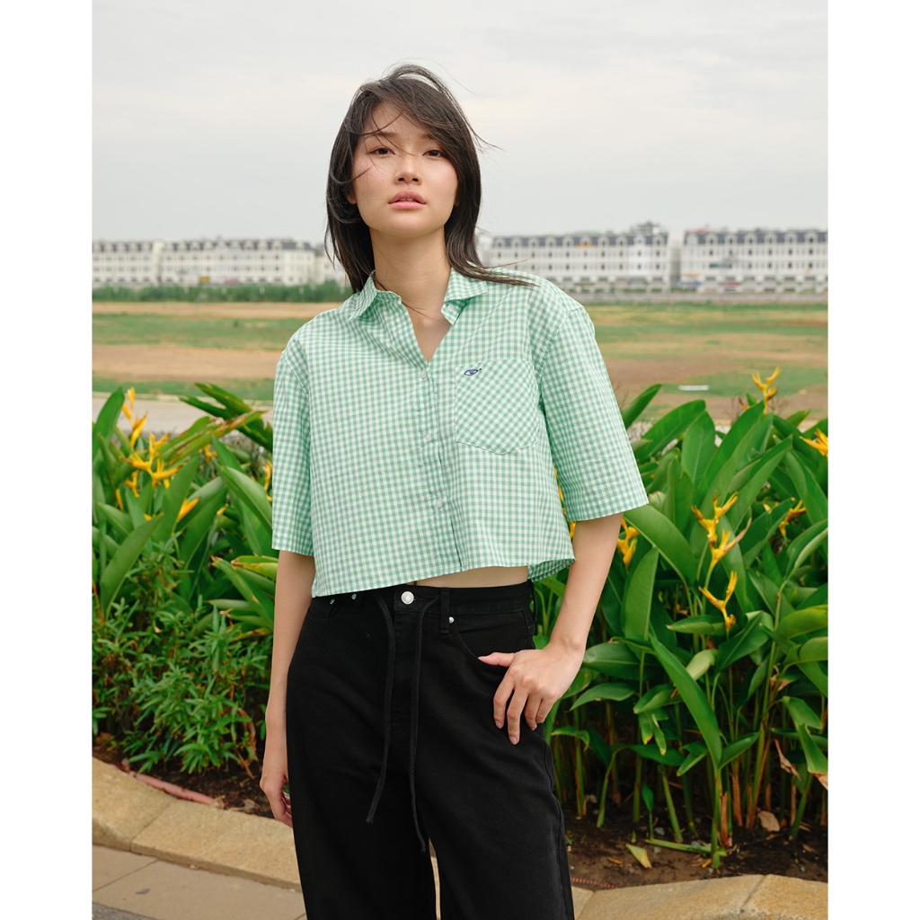 TheBlueTshirt - Áo sơ mi croptop sọc caro tay lỡ phom rộng cho nữ - NewYork Shirt - Women | BigBuy360 - bigbuy360.vn