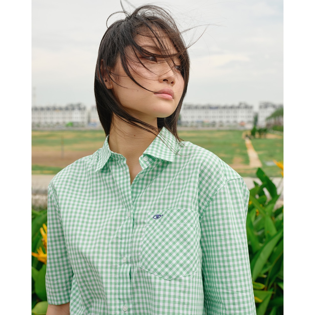 TheBlueTshirt - Áo sơ mi croptop sọc caro tay lỡ phom rộng cho nữ - NewYork Shirt - Women | BigBuy360 - bigbuy360.vn