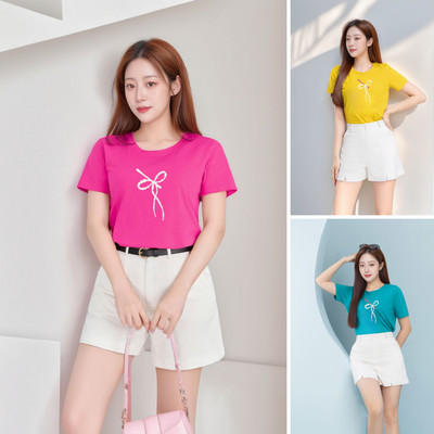 Áo phông nữ dáng vừa NA01 in hình nơ chất liệu thun cotton Loza VT7473
