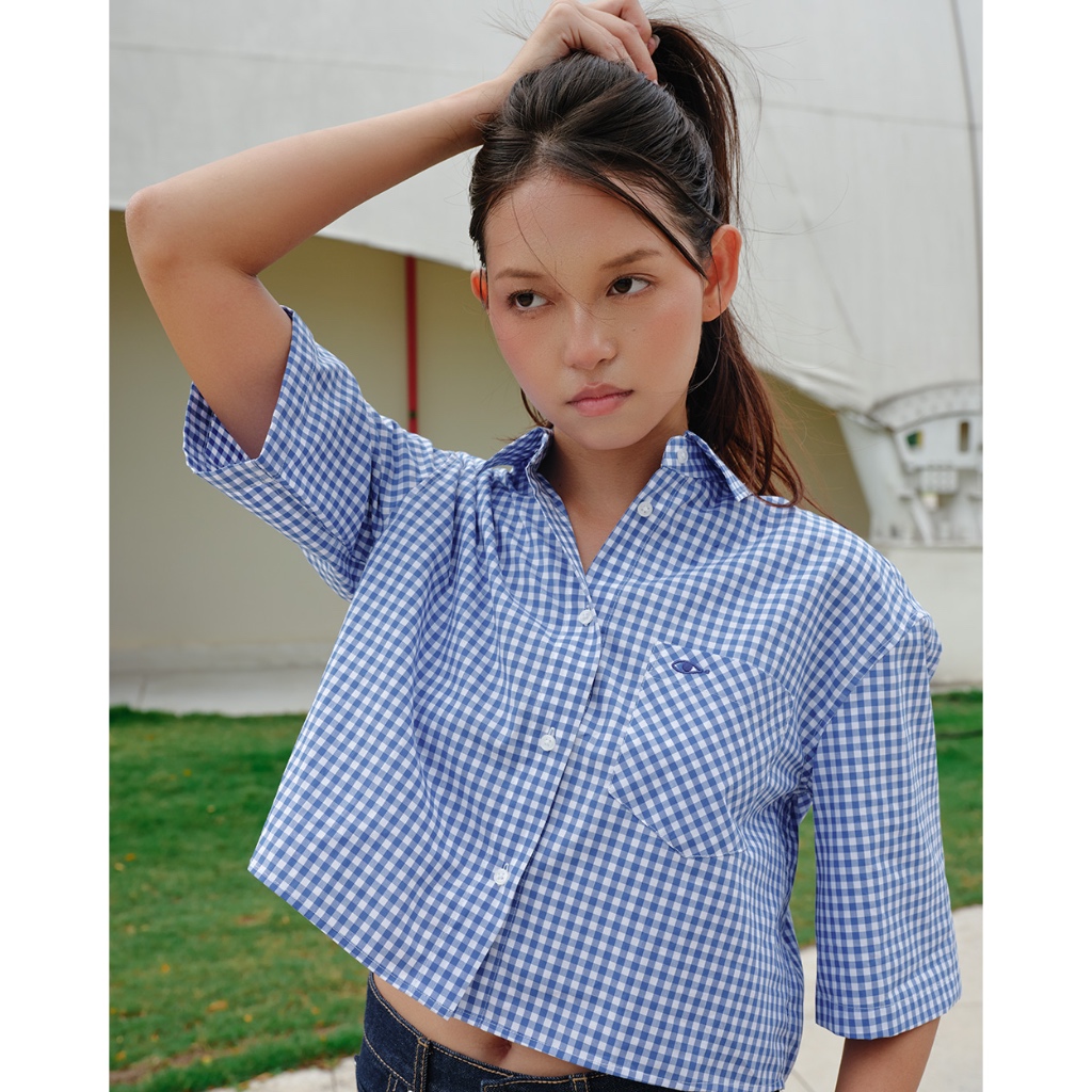 TheBlueTshirt - Áo sơ mi croptop sọc caro tay lỡ phom rộng cho nữ - NewYork Shirt - Women | BigBuy360 - bigbuy360.vn