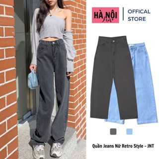 Quần jean nữ ống suông rộng xám khói xanh nhạt JNT phong cách Ulzzang School, Có Bigsize Quần jeans baggy suông hot 2025
