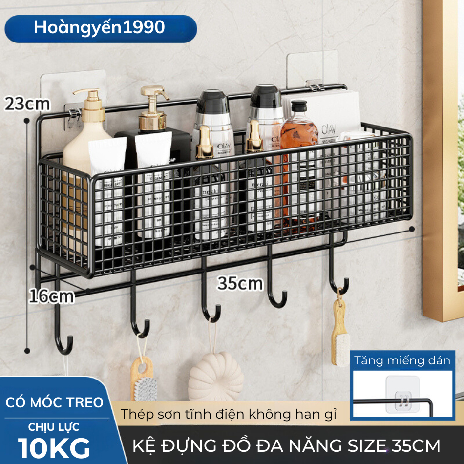 Kệ Đựng Đồ Nhà Tắm Nhà Bếp Đa Năng Dán Tường Hình Chữ Nhật, Kệ Treo Tường Thép Sơn Tĩnh Điện Cao Cấp